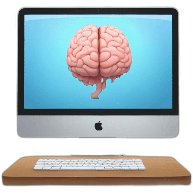 iMac with brain on screen emoji