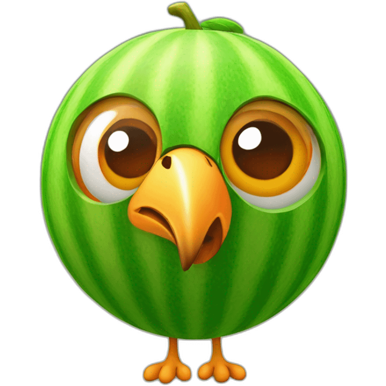 3d sphere with a cartoon thoughtful melon Parrot skin texture with rigid eyes emoji