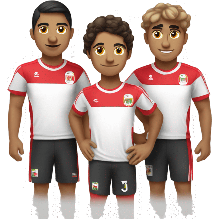 Group of 3 Peruvian friends wearing Peru national team jerseys emoji