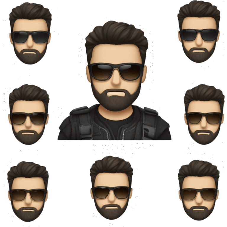 dark hair caucasian male spike hair short on sides, black beard, perfecto, sunglasses emoji