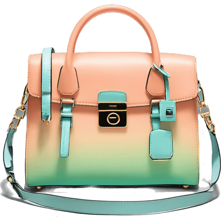 Realistic light green, light blue ,peach color ombre and black michael kors satchel purse. emoji