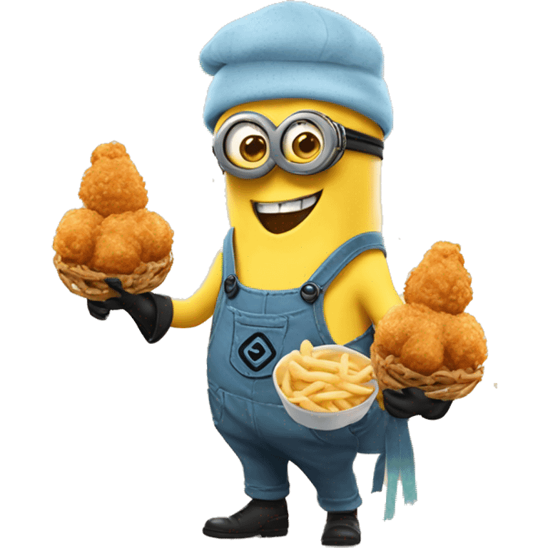 minion holding fried chicken smiling happy holding silly string can emoji