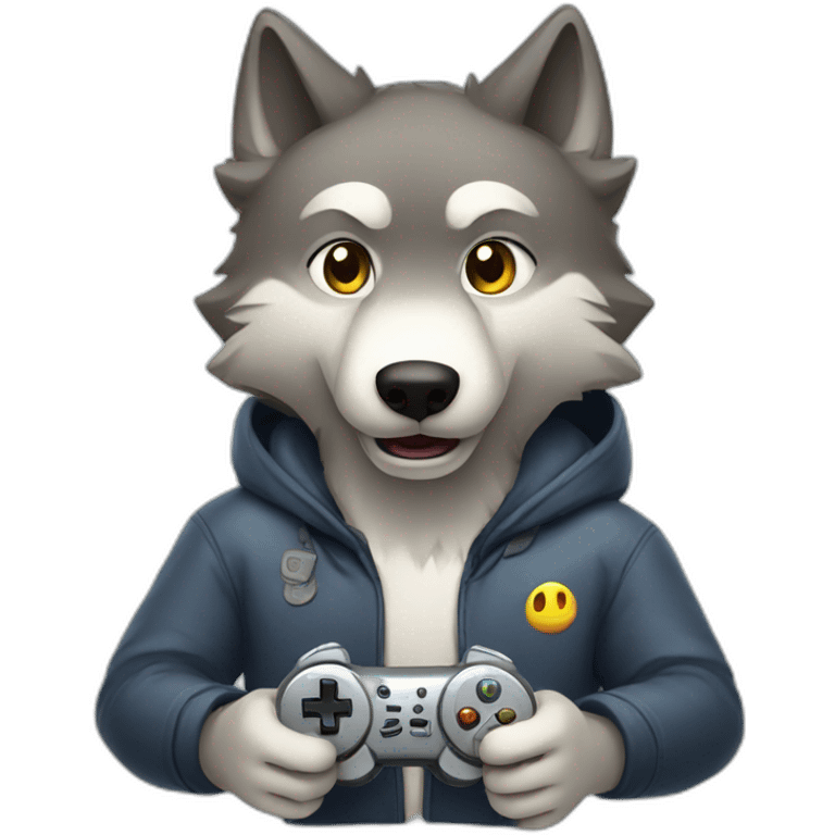 wolf playing video games emoji