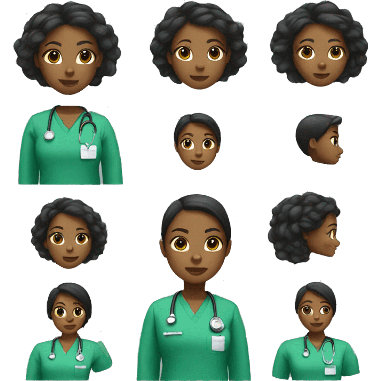 Black girl with straight hair wearing green scrubs  emoji