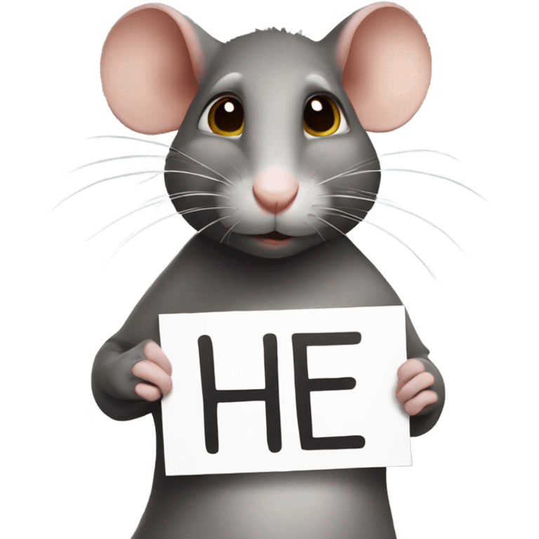 A rat holds a sign with the inscription "HE-HE" emoji