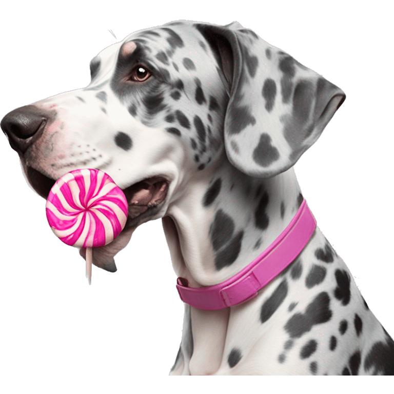 Blue Merle Great Dane eating pink lolipop emoji