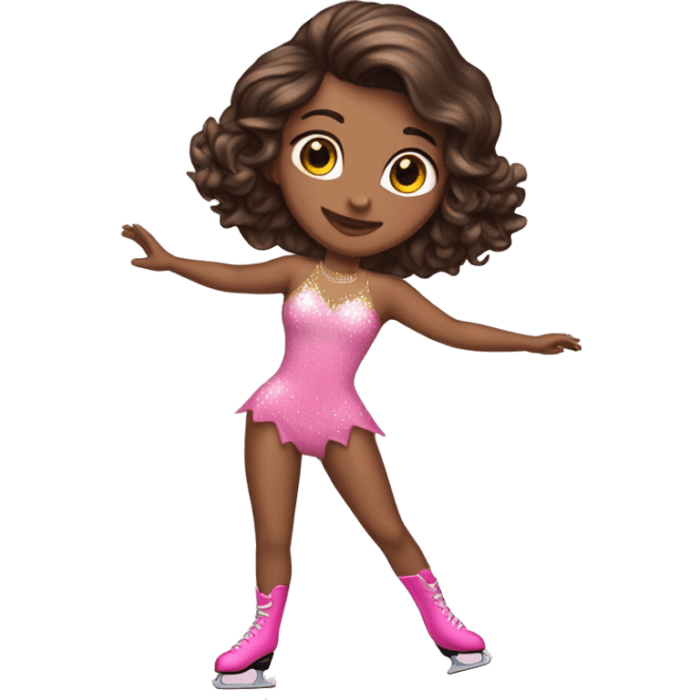 brunette ice skating pink bedazzled bodysuit full body emoji