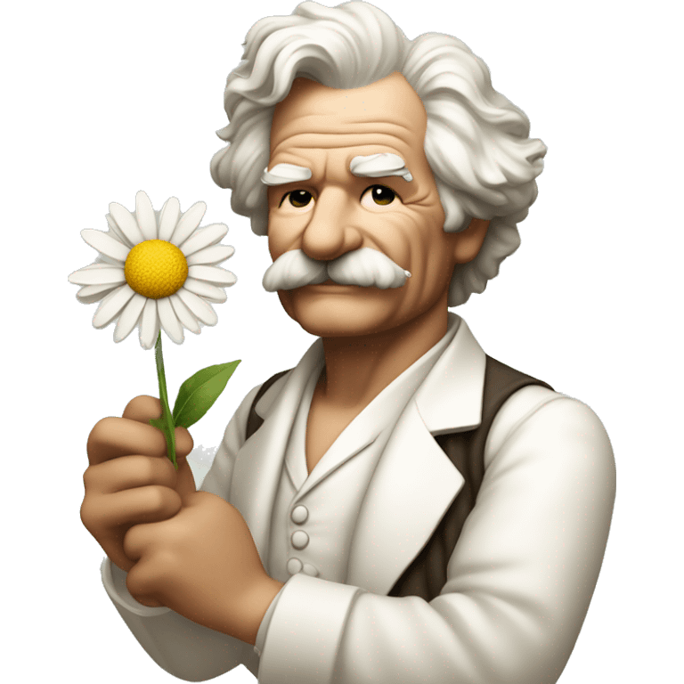 Mark Twain holds a daisy in his hand emoji