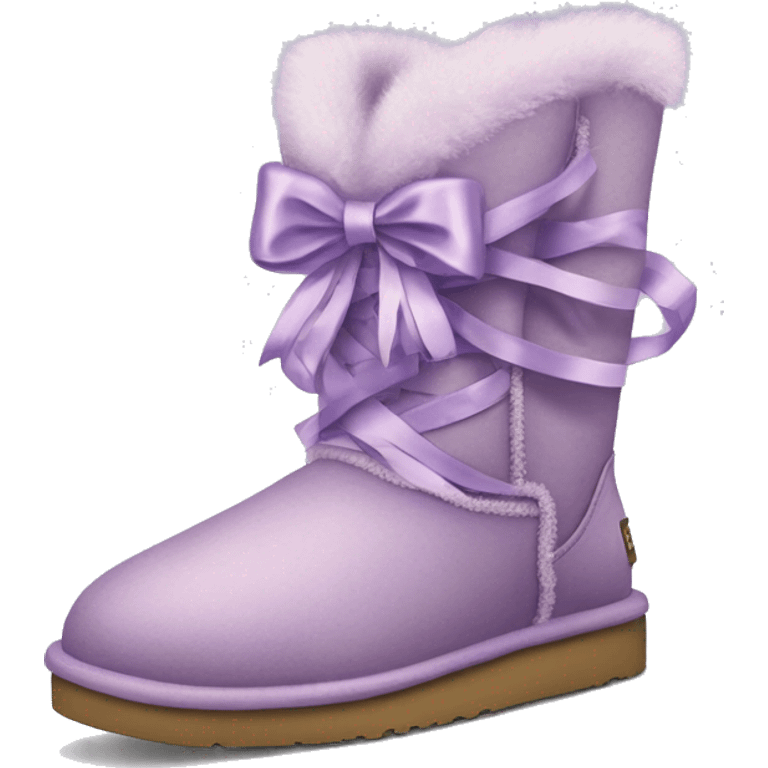 Realistic light purple ugg boots with fur and laced up light purple ribbons tied into bows. emoji