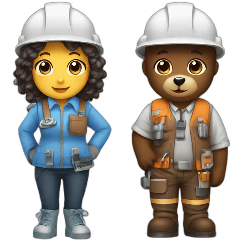 cute architect milk female bear & cute engineer mocha bear emoji