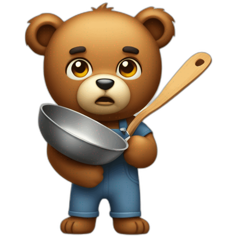 really angry and offended cute cuddly bear toywith a frying pan in hand emoji