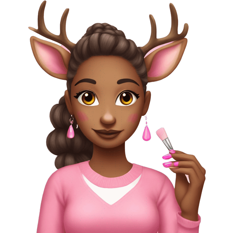 Girly deer painting nails pink emoji