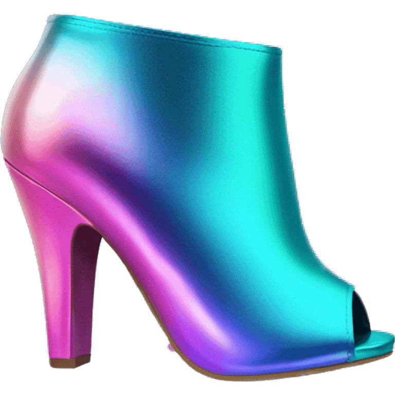 Realistic isolated pair of blue teal pink purple ombre metallic peep toe ankle bootie boots.  emoji