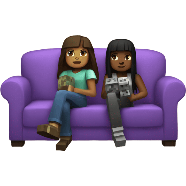 Two girls on a purple couch playing Minecraft emoji