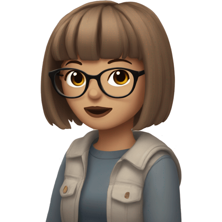 egirl with brown hair and bangs and glasses emoji