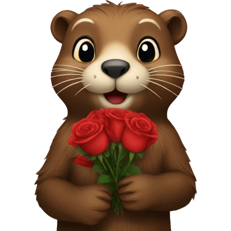 Beaver giving red roses  emoji