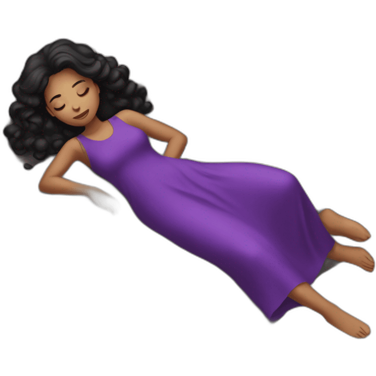 a black hair girl laying back on stone with purple dress emoji