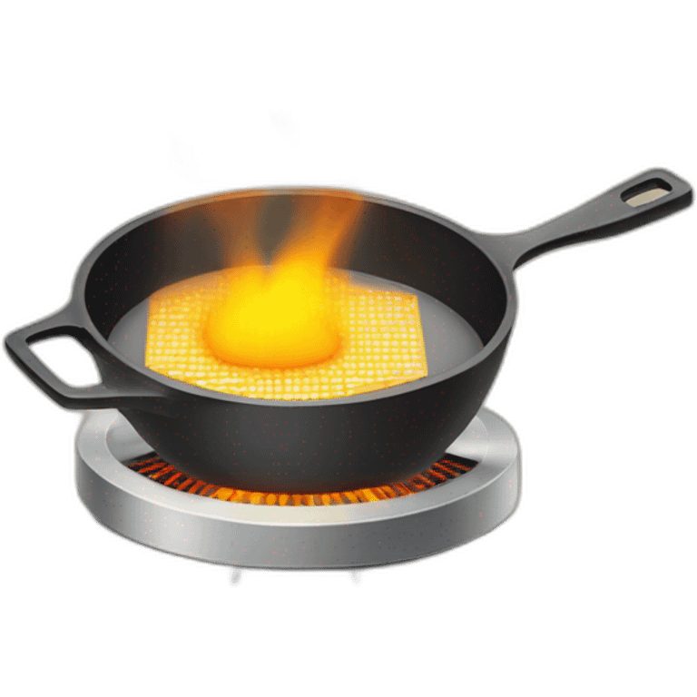 flaming microprocessor core duo in a frying pan emoji