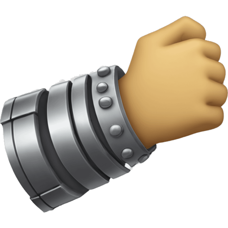 a metal gauntlet in a fist facing forward pointing upward emoji