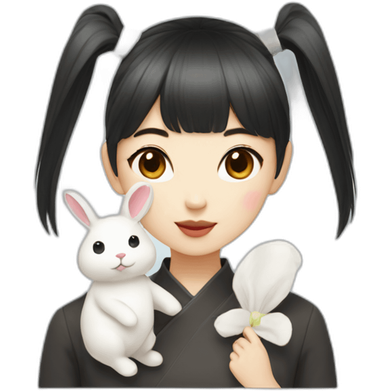 a korean girl with bangs with white rabbit emoji