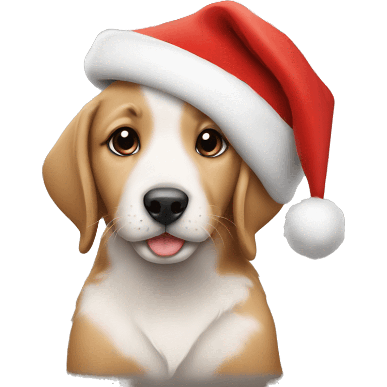 puppy wearing a christmas hat emoji