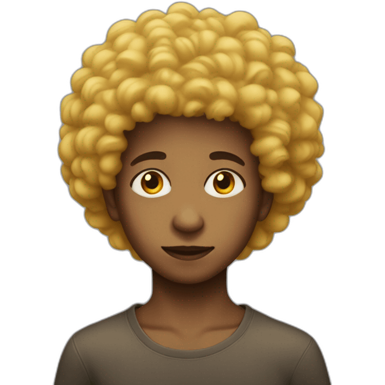 Afro haired Young boy with one brown eye and the other yellow emoji