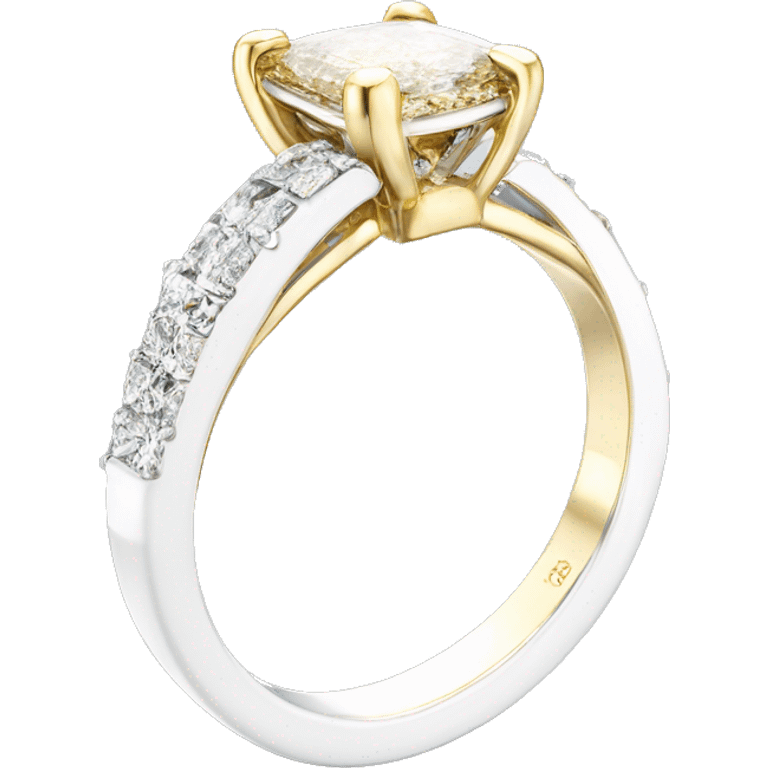 One Cushion cut diamond ring with two tone white and yellow gold band  emoji