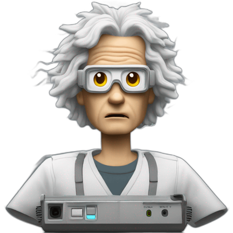 Doc brown from back to the future looking surprised wearing brain wave analyzer helmet emoji