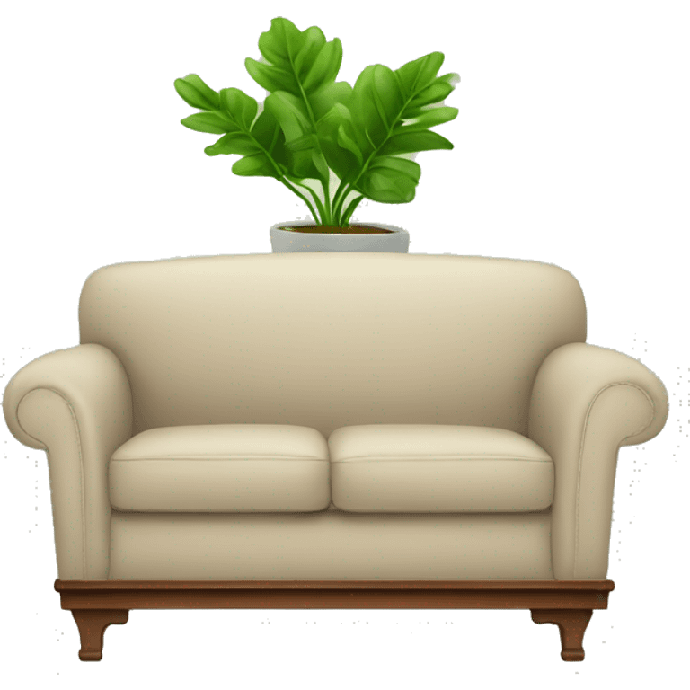 couch with a plant on the side and a table emoji