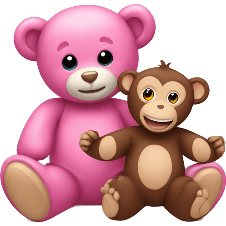 Pink teddy bear with monkey teddy emoji