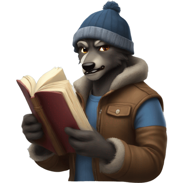 nice werewolf with a beanie reading a book  emoji