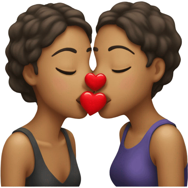 Two women kissing with hearts emoji