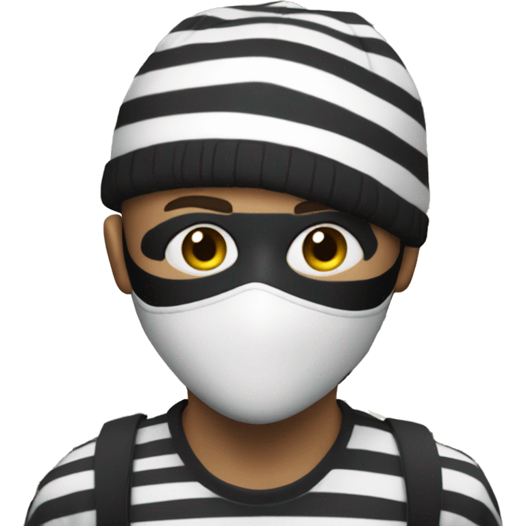 burglar guy with black and white striped clothes with a black mask and a bag of money behind him and a black beanie emoji