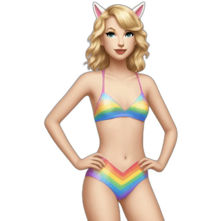 hot catgirl tylor swift with rainbow unicorn swim suit emoji