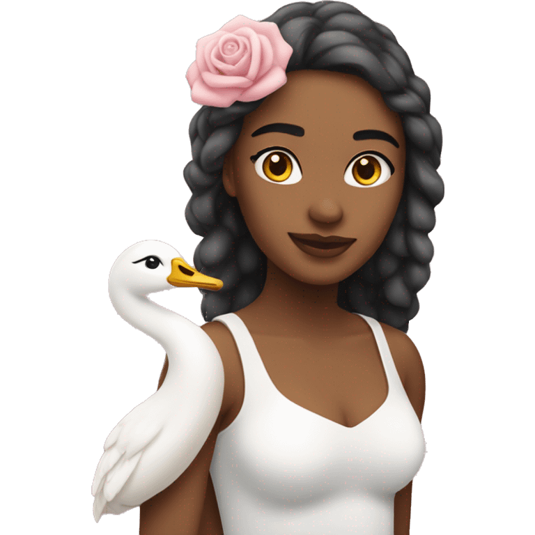 Uma rosa e um cisne branco emoji