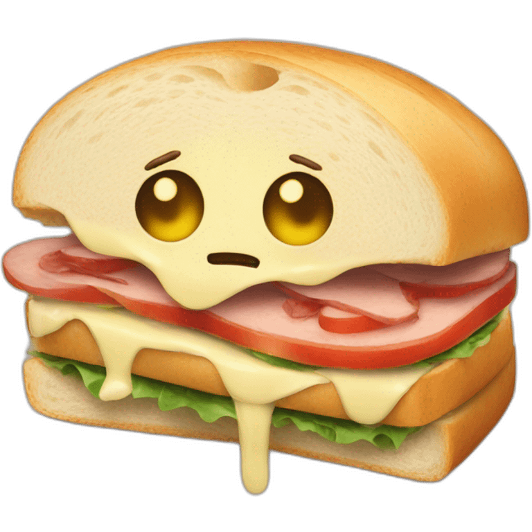 Sandwich with a creepy face emoji