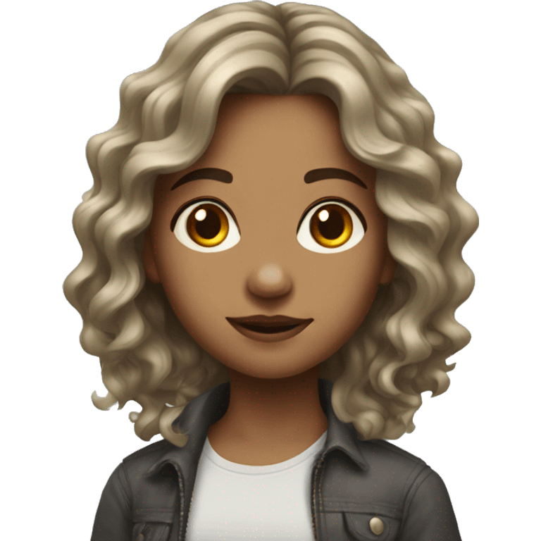 realistic portrait of a girl with medium wavy hair emoji