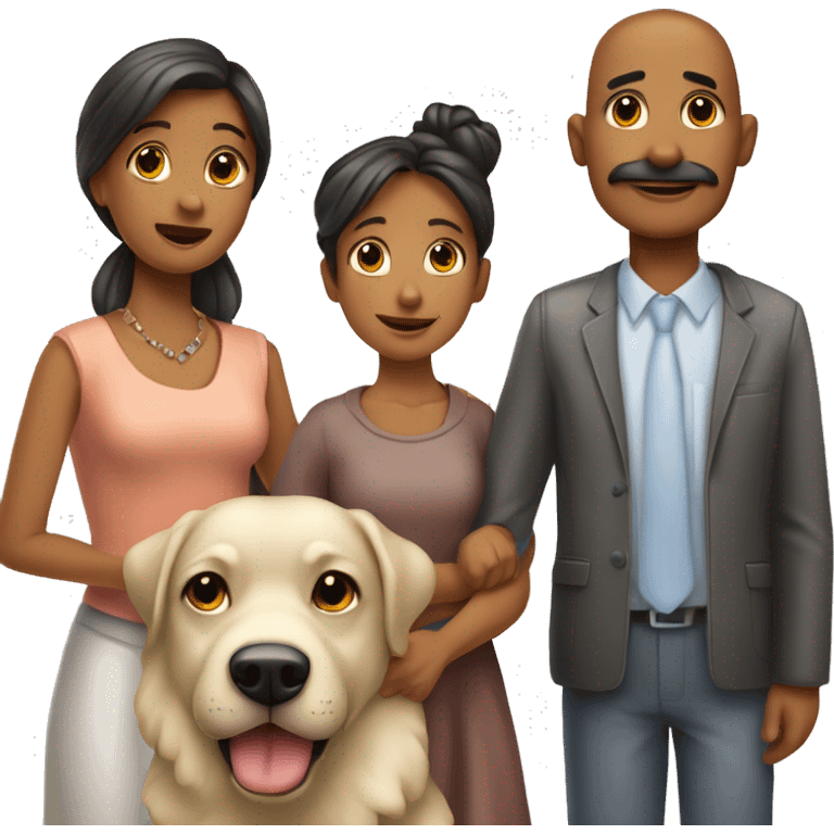 Familia mama papa niño de 13 años 2 niñas de 9 años 1 perro emoji