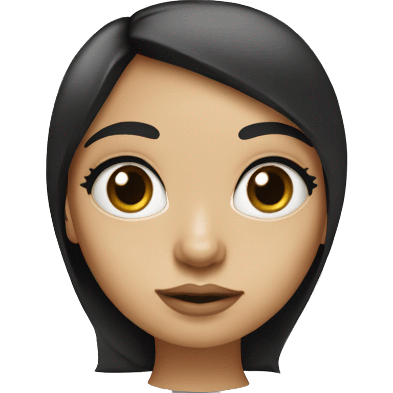 Girl with white skin tone, big eyes, small lips, big nose, long black hair, ack T shirt
 emoji