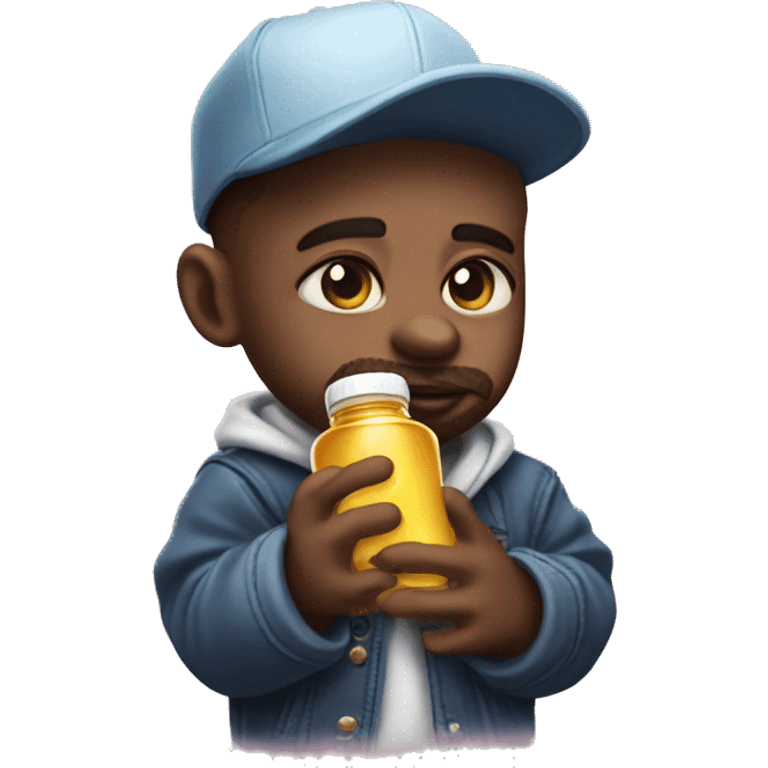 Duffy the rapper holding a baby oil expression on his face emoji