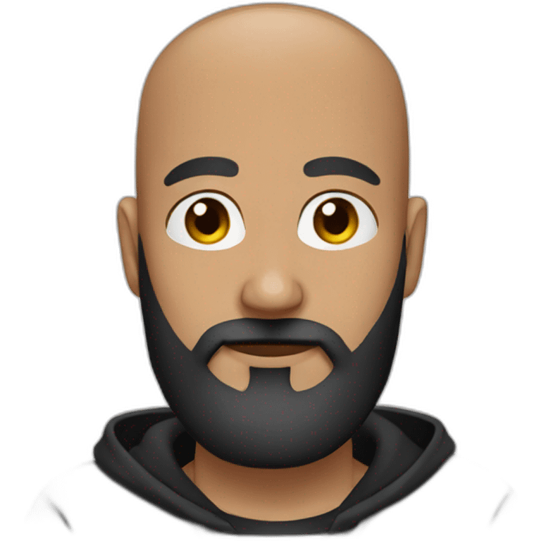 Bald man with a thick black beard black hoodie emoji