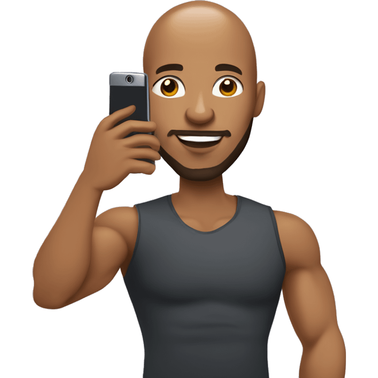  illustration of a muscular bald head light skin complexion African American man with a beard taking a selfie with a smartphone  emoji