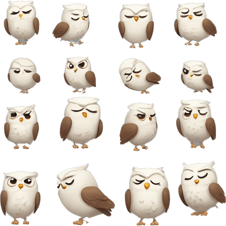 cute sleepy owls in diffeent actions emoji