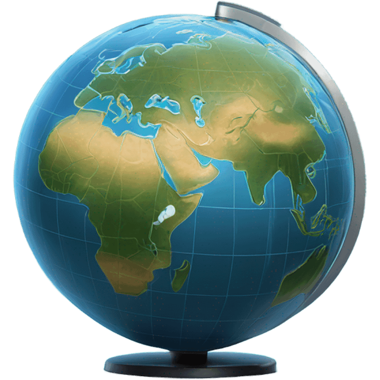 A detailed globe icon with a digital news ticker wrapping around it, glowing softly, representing one year of global news commitment emoji