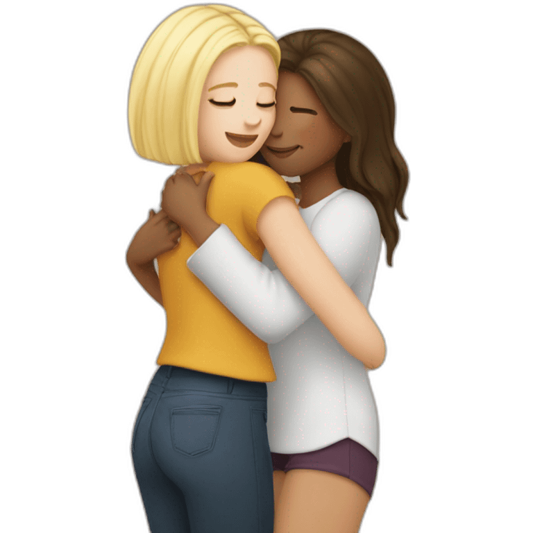 Sister hugs a blonde and a brunette white girls emoji