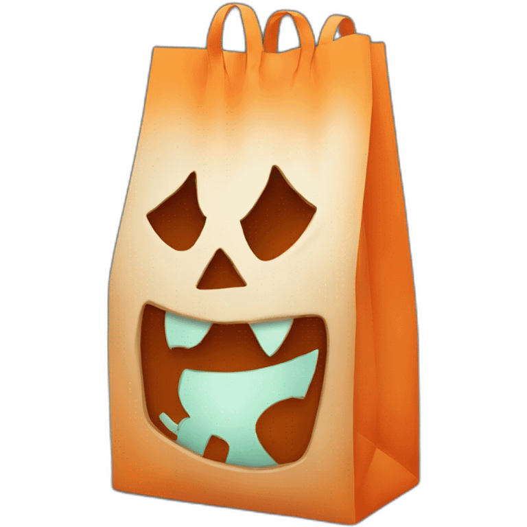 Orange Trick or treat bag with jack-o’-lantern face emoji