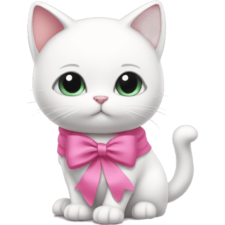 White cat with pink ribbon and pink dress emoji