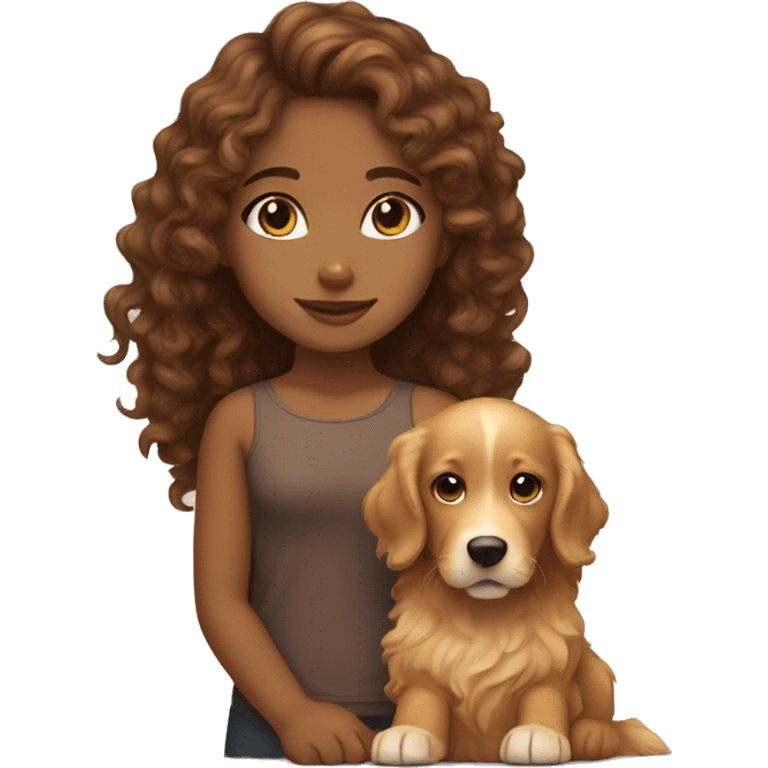 Tan skinned girl with  long brown curly hair with a golden retriever puppy emoji