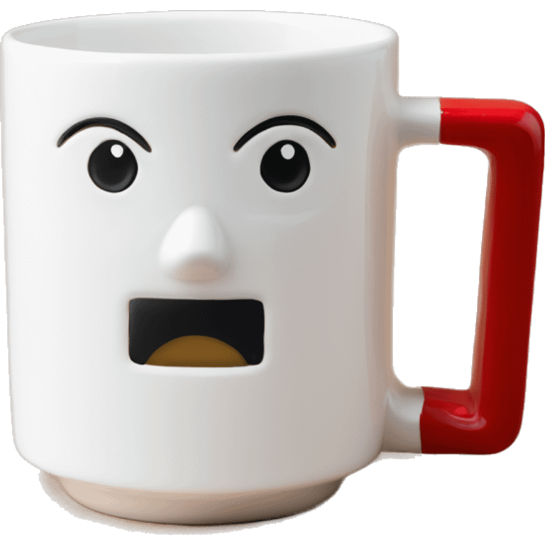 white stackable mug with red lettering "calendrier" on the front. small square handle emoji