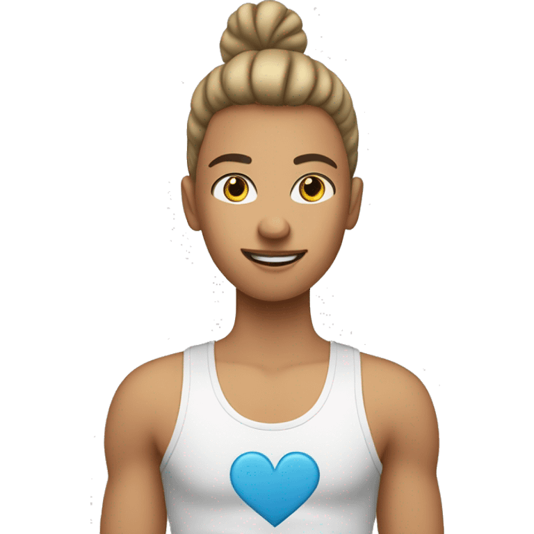 Caucasian healthy person wearing a tank top with a heart on the front emoji